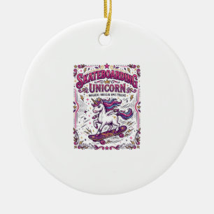 Einhorn Skateboarding Einhorn Stylisch Weißer Hint Keramik Ornament