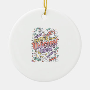 Einhorn Skater Einhorn Crew Whimsical Zazzle Desig Keramik Ornament