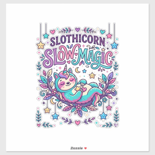 Einhorn Slothicorn Langsame Magie Farbiger Marktpl Aufkleber (Blatt)