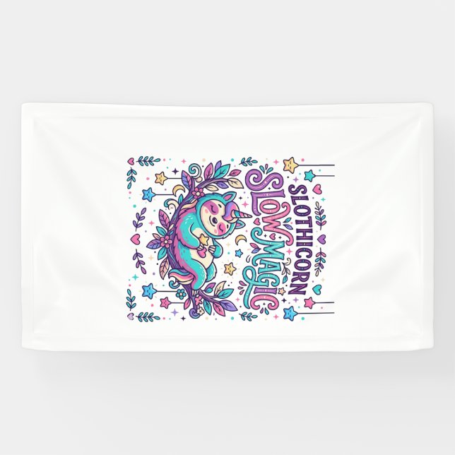 Einhorn Slothicorn Langsame Magie Farbiger Marktpl Banner (Horizontal)