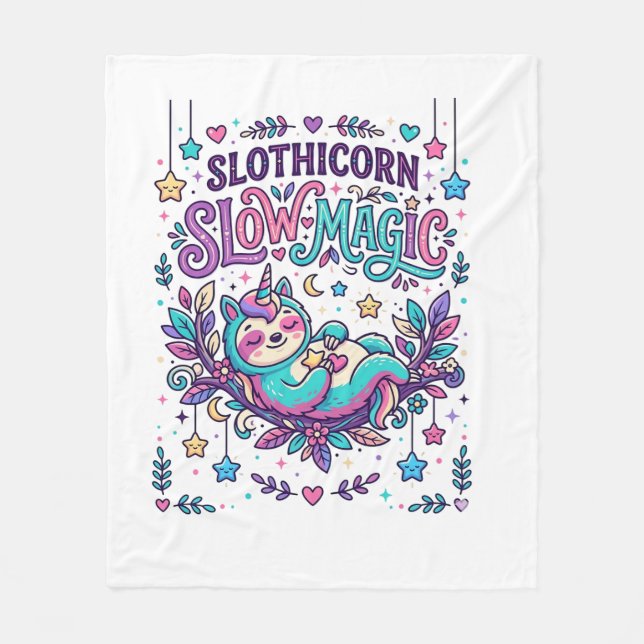 Einhorn Slothicorn Langsame Magie Farbiger Marktpl Fleecedecke (Vorderseite)