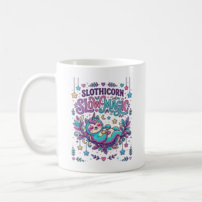 Einhorn Slothicorn Langsame Magie Farbiger Marktpl Kaffeetasse (Links)