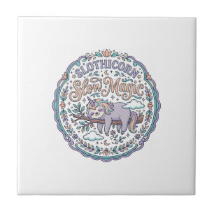 Einhorn Slothicorn Langsame Magie Whimsical T-Shir Fliese
