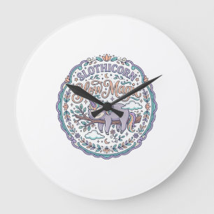 Einhorn Slothicorn Langsame Magie Whimsical T-Shir Große Wanduhr