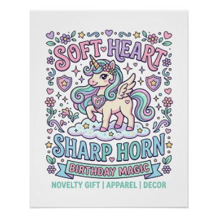 Einhorn Softes Herz Scharfe Hörner Fette Typografi Poster