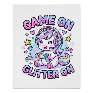 Einhorn-Spiel auf Glitter auf Grafikdesign-Waren Poster