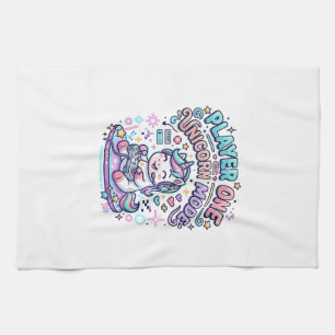 Einhorn Spieler Eins Einhorn Modus Retro-Stil Graf Geschirrtuch