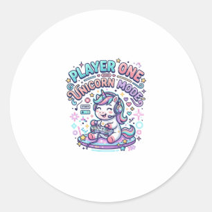 Einhorn Spieler Eins Einhorn Modus Retro-Stil Graf Runder Aufkleber