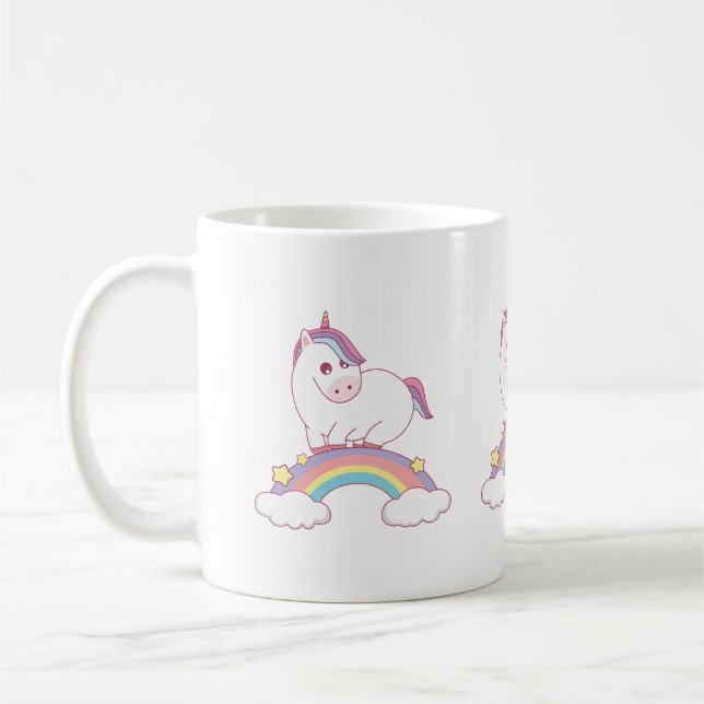Einhorn stehend am Regenbogen Kaffeetasse (Links)