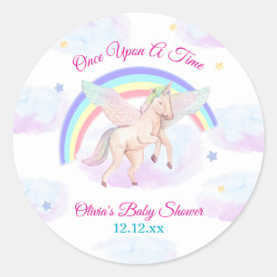 Einhorn Stern Regenbogen Märchen Baby Shower Runder Aufkleber