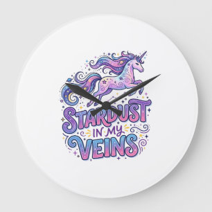 Einhorn-Sternenstaub in meinen Adern Retro-Stil Sü Große Wanduhr