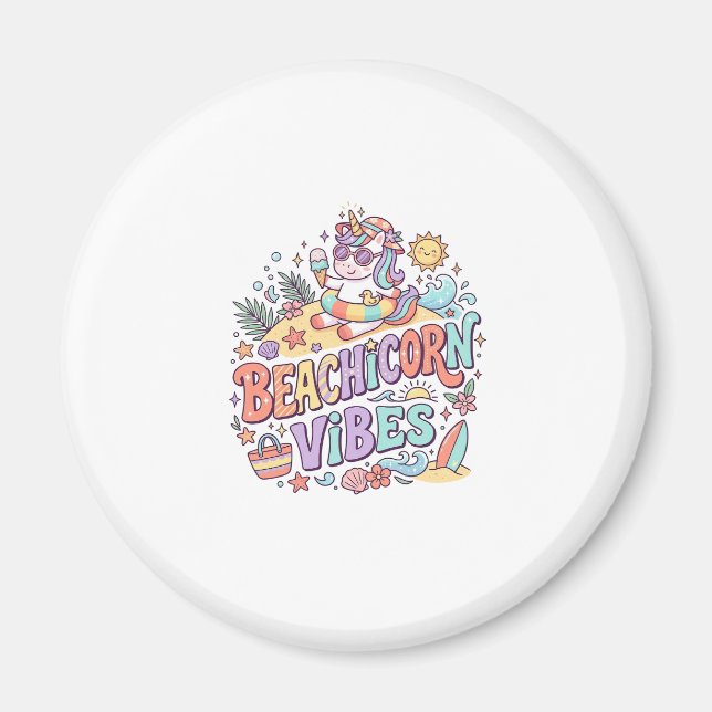 Einhorn Strandcorn Vibes Whimsical Weißer Hintergr Magnet (Vorne)