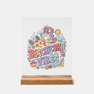 Einhorn Strandhorn Vibes Whimsical Weißer Hintergr Acrylschild