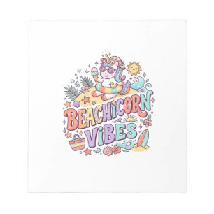 Einhorn Strandhorn Vibes Whimsical Weißer Hintergr Notizblock