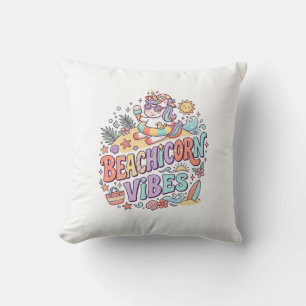 Einhorn Strandhörnchen Vibes Whimsical Weißer Hint Kissen