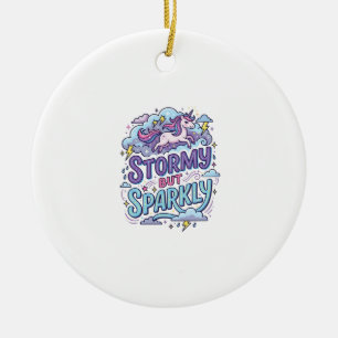 Einhorn stürmisch aber funkelnd Retro-Stil Süßes G Keramik Ornament