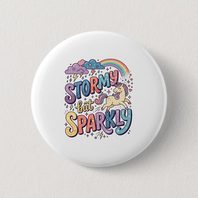 Einhorn stürmisch aber funkelnd wunderliche Merch  Button (Vorderseite)