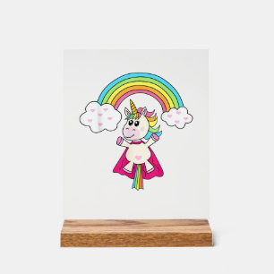 Einhorn-Superheld fliegt zum Regenbogen T-Shirt T- Acrylschild
