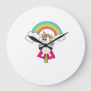 Einhorn-Superheld fliegt zum Regenbogen T-Shirt T- Große Wanduhr