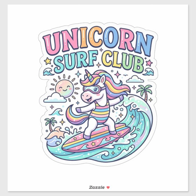 Einhorn-Surf-Club Aufkleber (Blatt)