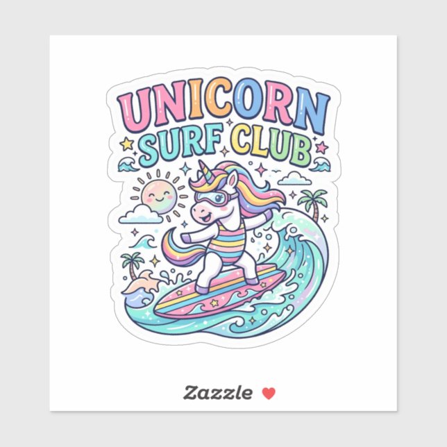Einhorn-Surf-Club Aufkleber (Blatt)