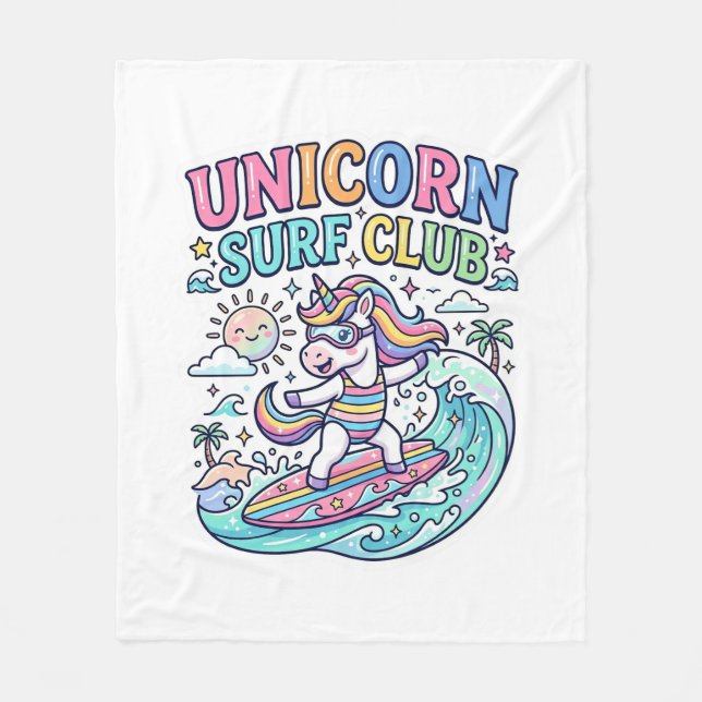Einhorn-Surf-Club Fleecedecke (Vorderseite)