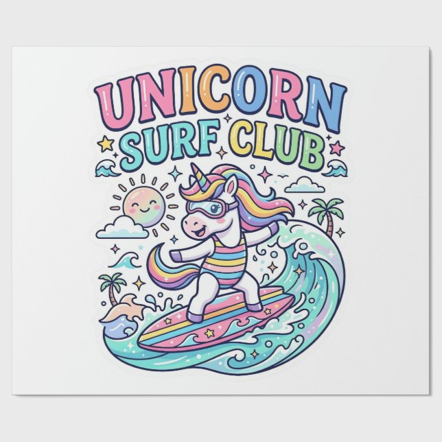 Einhorn-Surf-Club Geschenkpapier (Flach)