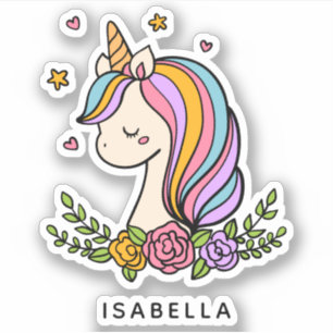 Einhorn Süß Verspieltes Mädchen Personalisierter N Aufkleber