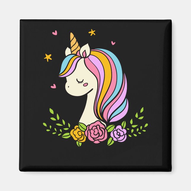 Einhorn Süß Whimsical Mädchenhaft D Name  Magnet (Vorne)