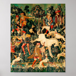 Einhorn-Teppiche Mittelalterliche Klassik verteidi Poster