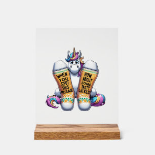 Einhorn trägt Socken Männer Frauen Kinder Teenager Acrylschild