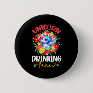 Einhorn trinkendes lustiges Team farbenfrohes flor Button