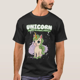 Einhorn tritt in das magische unbekannte Einhorn e T-Shirt