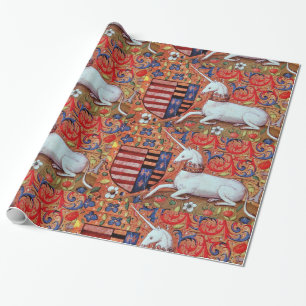 EINHORN UND ANTIKE BLUMENMOTIVE GESCHENKPAPIER