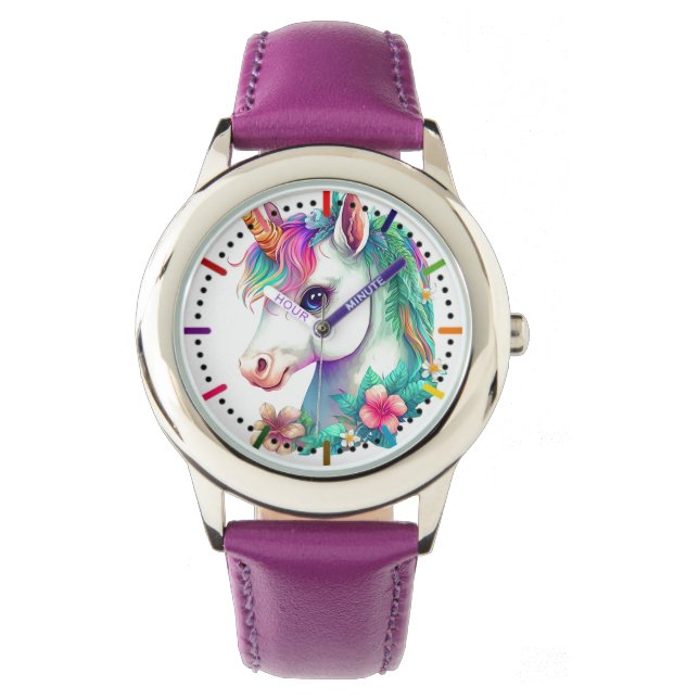 Einhorn und Blume Armbanduhr (Vorderseite)