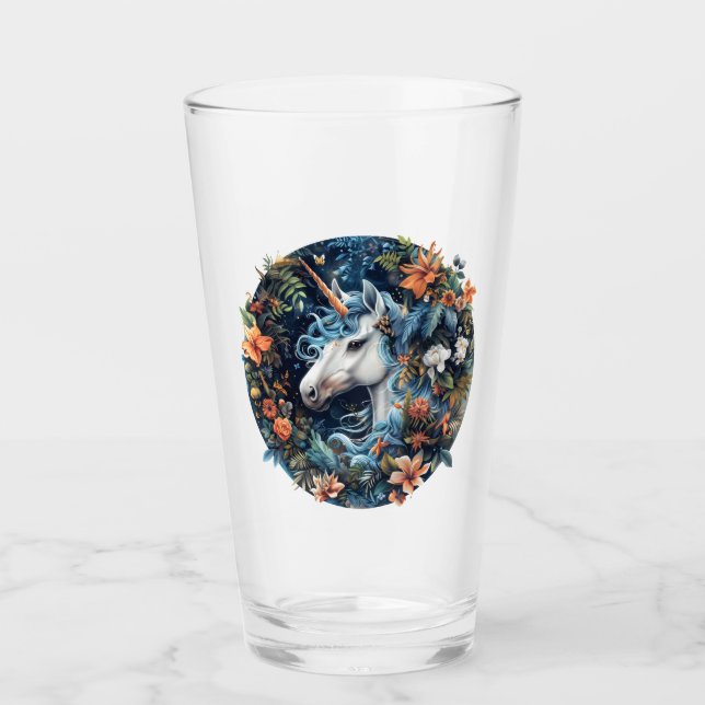 Einhorn und Blume Fantasy Design Glas (Vorderseite)