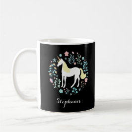Einhorn und Blume Schwarz Personalisiert Kaffeetasse
