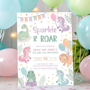 Einhorn- und Dinosaurier-Einladungen Geschwister G Einladung