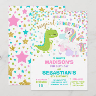 Einhorn und Dinosaurier Geburtstag Einladung Gesch