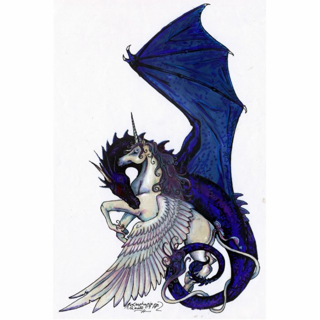 Einhorn und Drache Freistehende Fotoskulptur (Vorne)