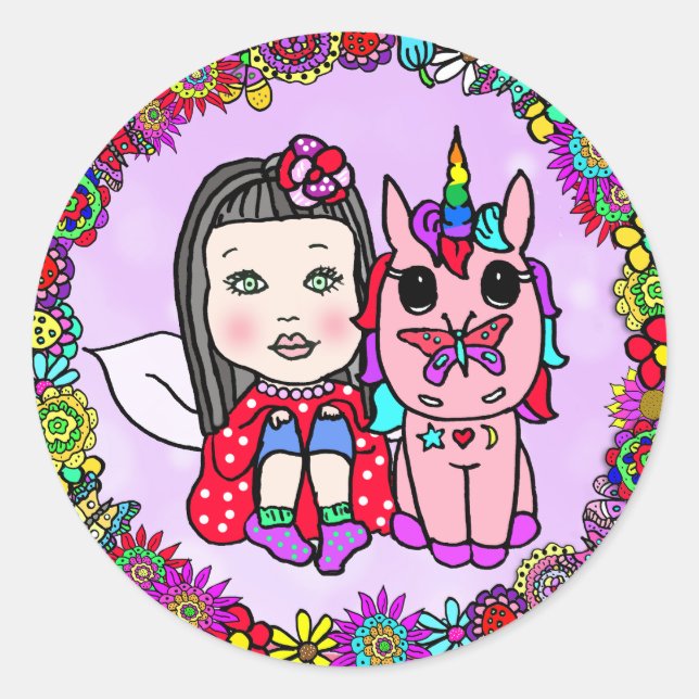 Einhorn- und Fairy Whimsical Floral Stickers (Vorderseite)