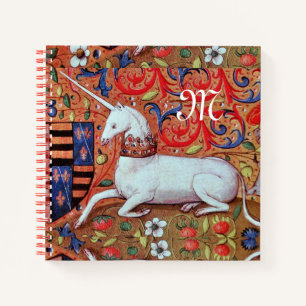 EINHORN UND FANTASIEBLUMEN, FLORALE MOTIVE MONOGRA NOTIZBUCH