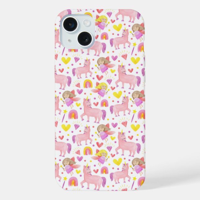 Einhorn und Feenmuster iPhone Hülle (Rückseite)