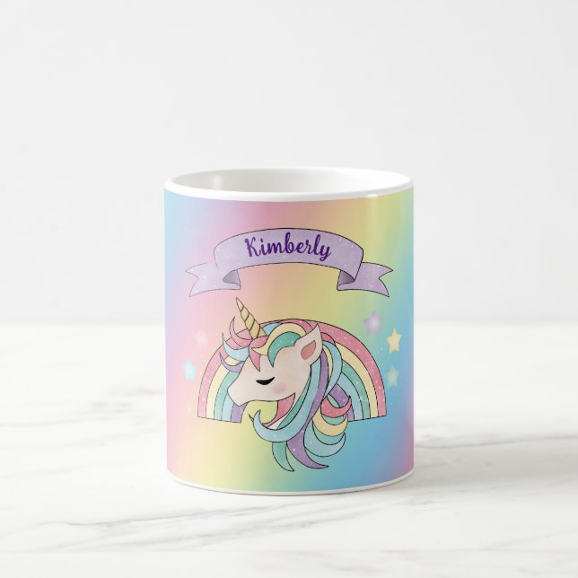 Einhorn und Funkelnd Regenbogen-Individuelle Name  Kaffeetasse (Mittel)