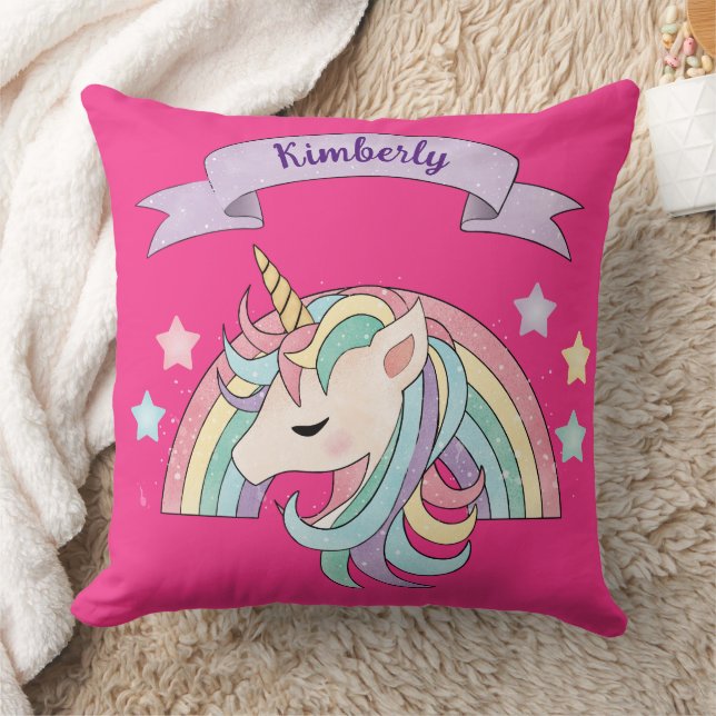 Einhorn und Funkelnd Regenbogen-Individuelle Name  Kissen (Decke)