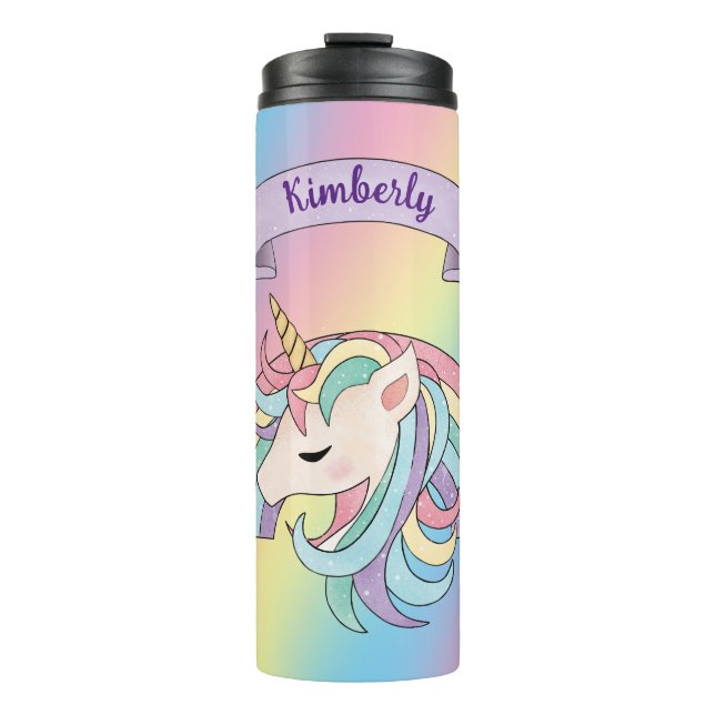 Einhorn und Funkelnd Regenbogen-Individuelle Name  Thermosbecher (Vorderseite)