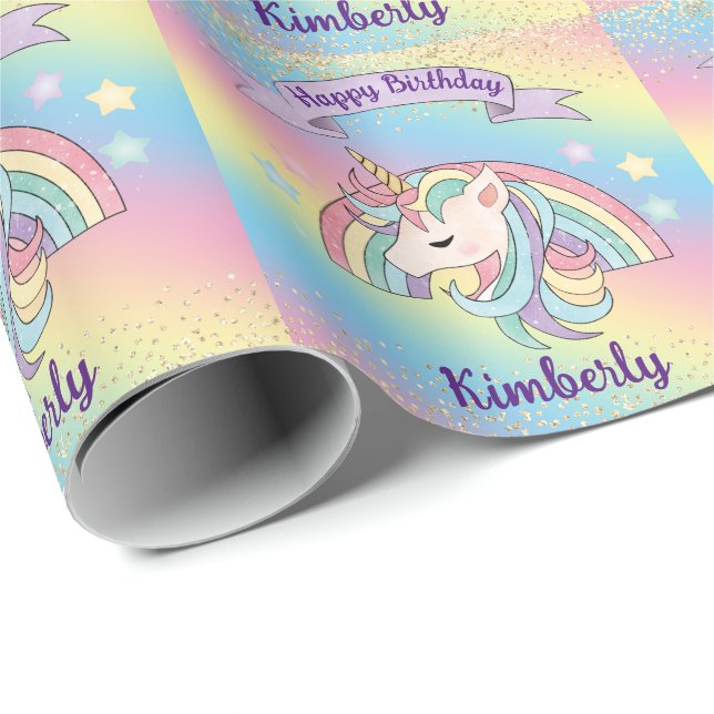 Einhorn und Funkelnd Regenbogen mit Gold-Glitzer Geschenkpapier (Rolleneckpunkt)
