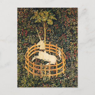 EINHORN UND GOTISCHE FANTASIEBLUMEN, BLUMENMOTIVE POSTKARTE
