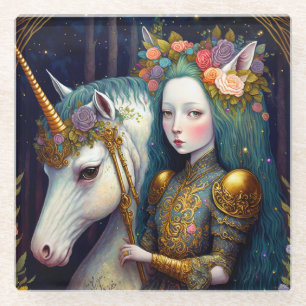 Einhorn und Lady Fantasy Art Glasuntersetzer