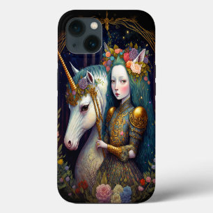 Einhorn und Lady Fantasy-Kunst iPhone 13 Hülle